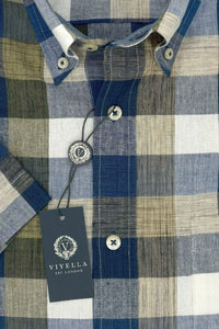 Cotton Madras Short Sleeve Cotton Sport Shirt in Blue and Green Plaid by Viyella