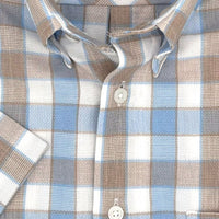 Blue and Beige Plaid Short Sleeve Sport Shirt by Viyella