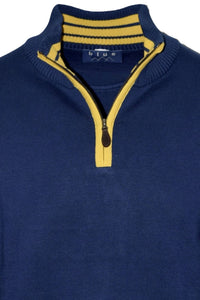 Team Colors Pima Cotton Quarter-Zip Sweater with Contrast Trim in Navy/Yellow by Blue 1899