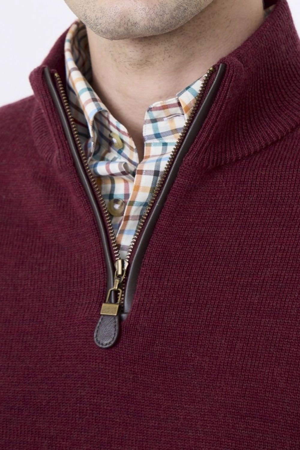 Extra Fine 'Zegna Baruffa' Merino Wool Quarter-Zip Sweater in Buch Red by Viyella