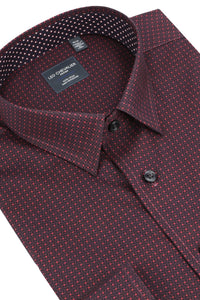 Burgundy, Black, and Wine Geometric Cotton Sport Shirt with Hidden Button Down Collar by Leo Chevalier