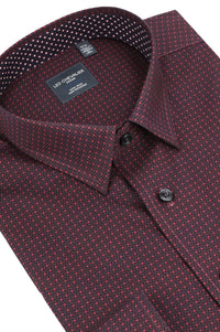 Burgundy, Black, and Wine Geometric Cotton Sport Shirt with Hidden Button Down Collar by Leo Chevalier