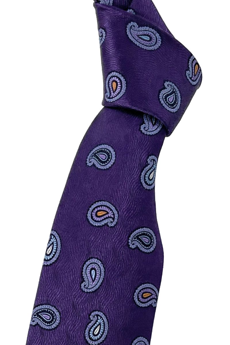 Purple, Blue and Orange Wave and Neat Paisley Woven Silk Tie by Robert Talbott