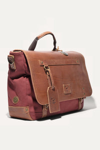 Wallace Canvas and Leather Messenger Bag in Burgundy with Tan Leather by Will Leather Goods