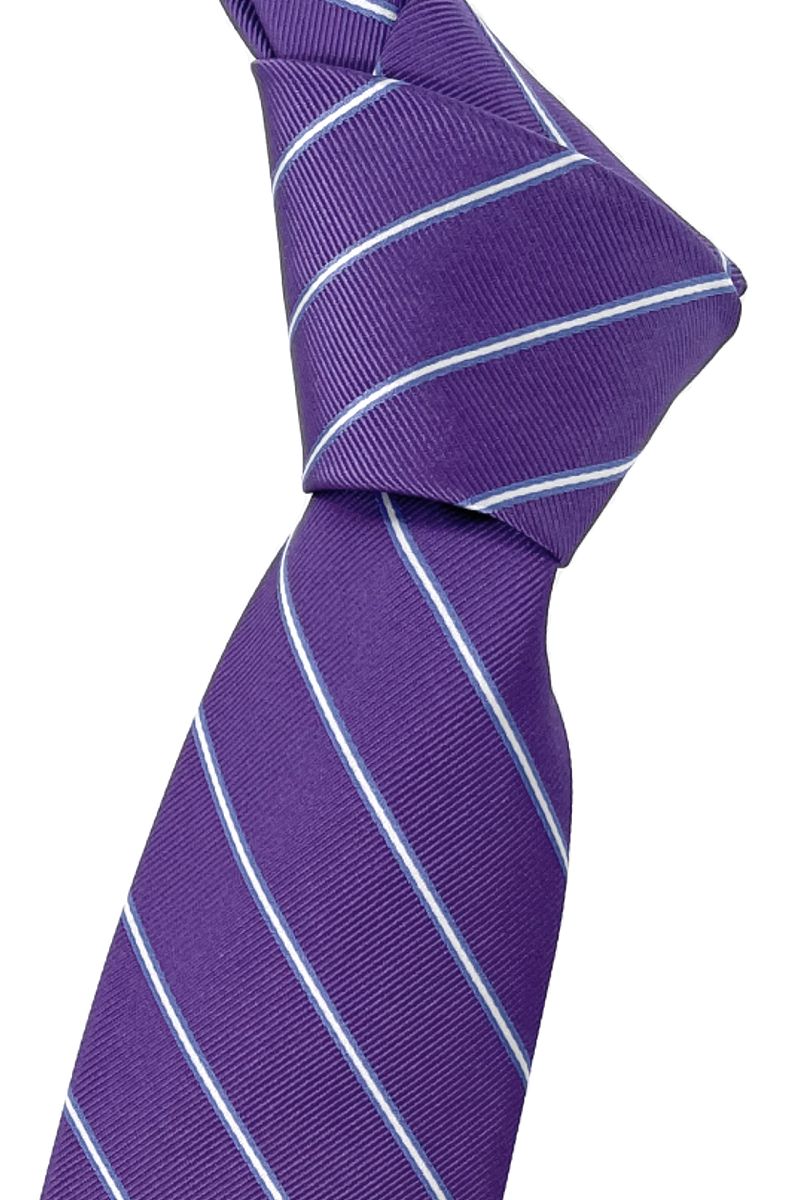 Lilac, Light Blue, and White Stain and Faille Textured Stripe Woven Silk Tie by Robert Talbott
