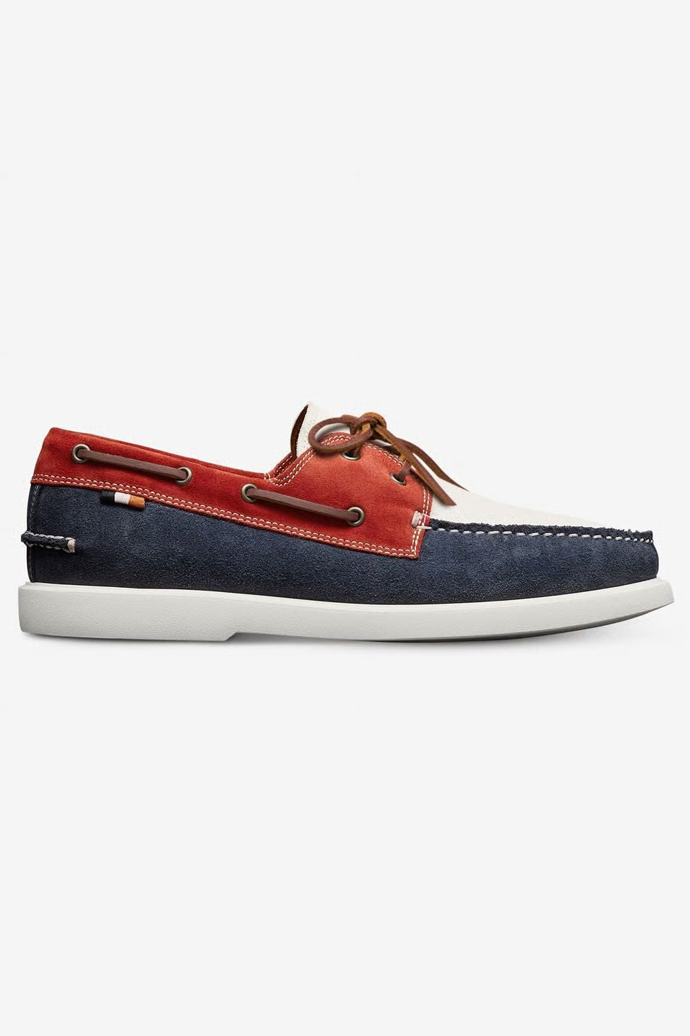 Panama Boat Shoe in Red, White, and Blue Leather and Suede by Allen Edmonds