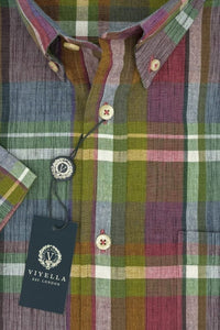 Cotton Madras Short Sleeve Cotton Sport Shirt in Signature Summer Multi Plaid by Viyella