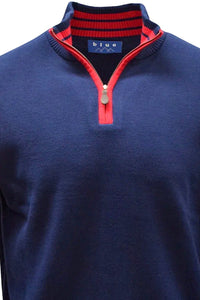 Team Colors Pima Cotton Quarter-Zip Sweater with Contrast Trim in American Navy/Flag Red by Blue 1899