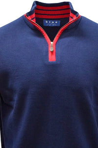 Team Colors Pima Cotton Quarter-Zip Sweater with Contrast Trim in American Navy/Flag Red by Blue 1899