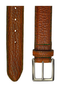 Webster Bison Leather Belt with Contrast Stitch Edge in Walnut by T.B. Phelps