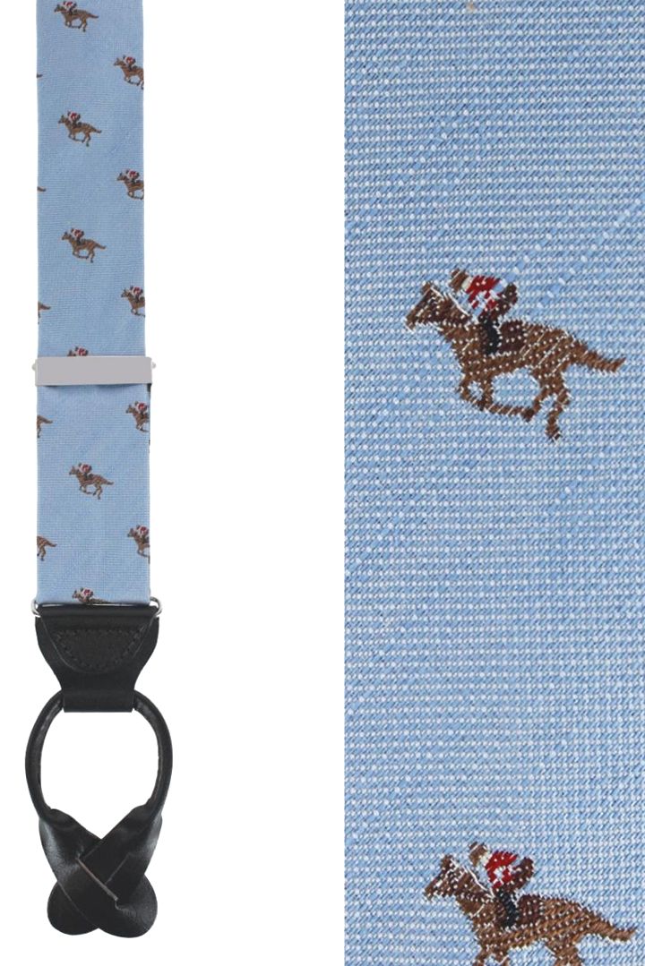 Down the Stretch Racehorse Linen and Silk Blend Formal End Braces in Light Blue by Trafalgar