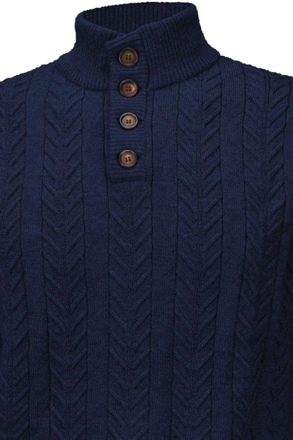 Royal Alpaca Cable Knit Button-Mock Sweater in Midnight Heather by Peru Unlimited