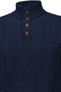 Royal Alpaca Cable Knit Button-Mock Sweater in Midnight Heather by Peru Unlimited