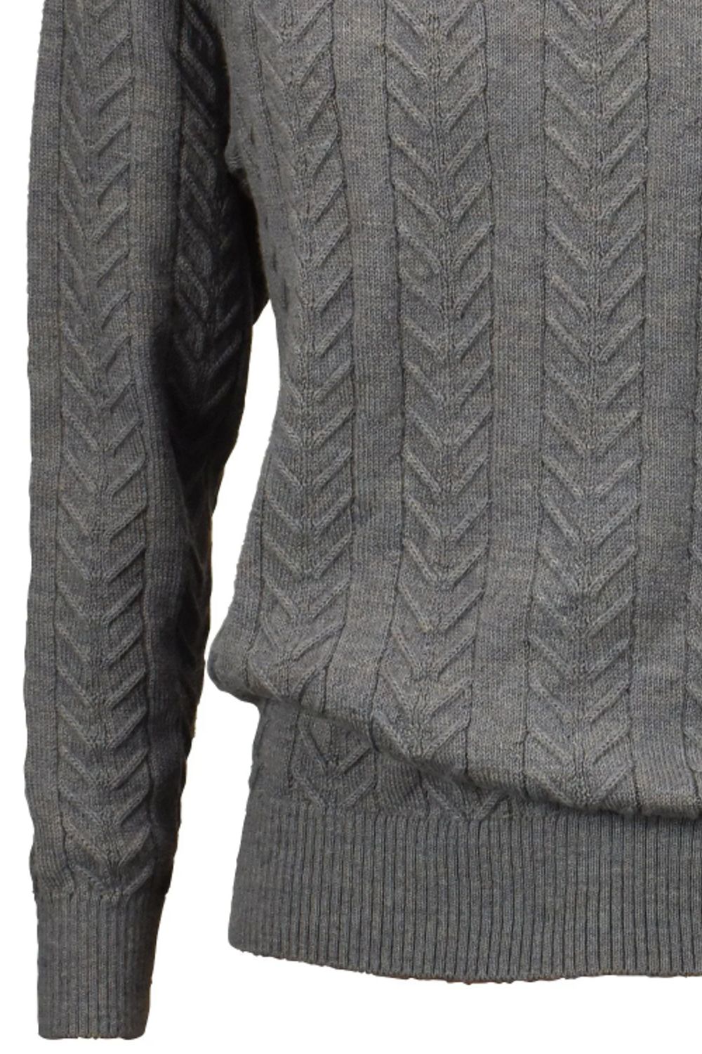 Royal Alpaca Cable Knit Button-Mock Sweater in Sky Grey Heather by Peru Unlimited