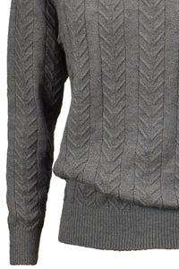 Royal Alpaca Cable Knit Button-Mock Sweater in Sky Grey Heather by Peru Unlimited