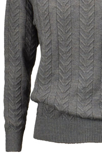 Royal Alpaca Cable Knit Button-Mock Sweater in Sky Grey Heather by Peru Unlimited