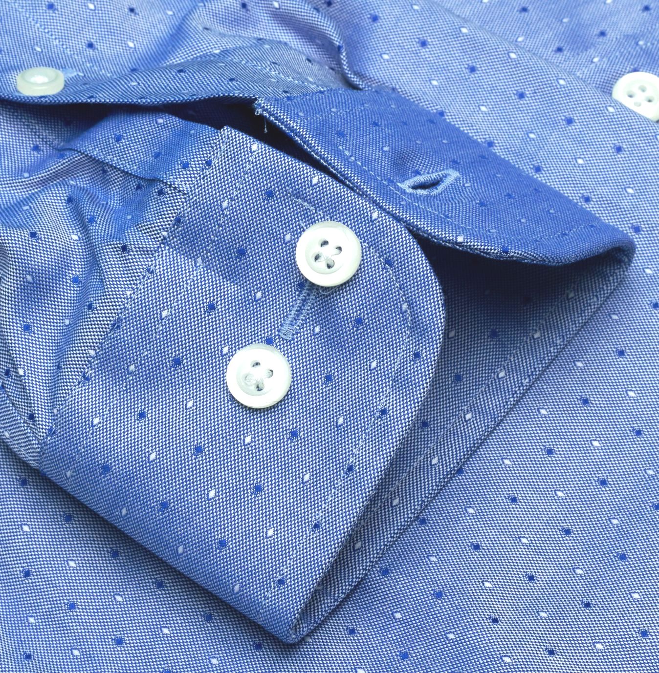 Blue Dobby Clip Dot Stretch Cotton Wrinkle-Free Dress Shirt with Spread Collar by Cooper & Stewart