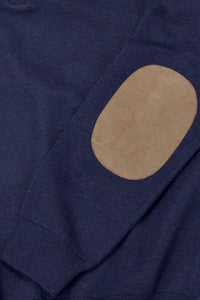 Baby Alpaca and Merino Wool Polo-Style Elbow Patch Sweater in Navy by Blue 1899