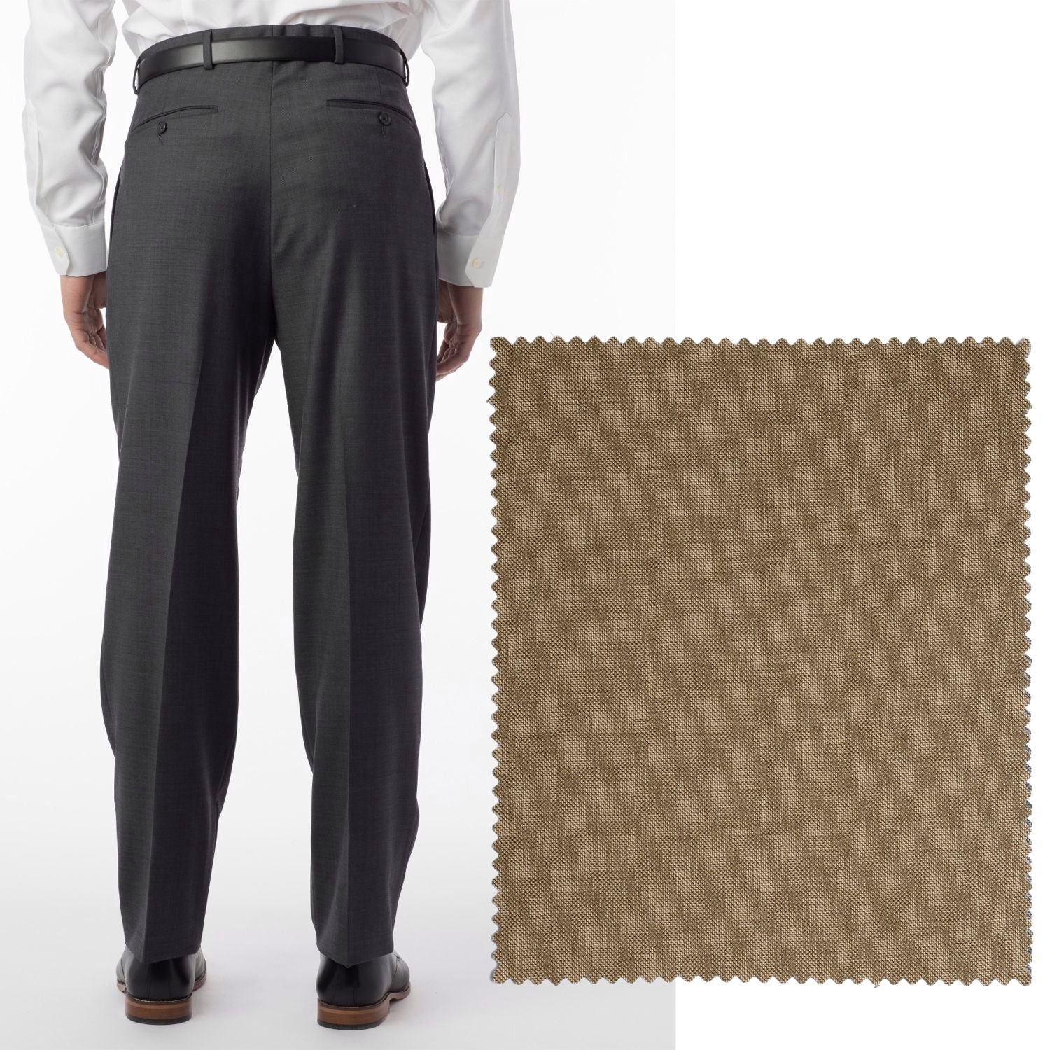 Sharkskin Super 120s Worsted Wool Comfort-EZE Trouser in Camel (Manchester Pleated Model) by Ballin