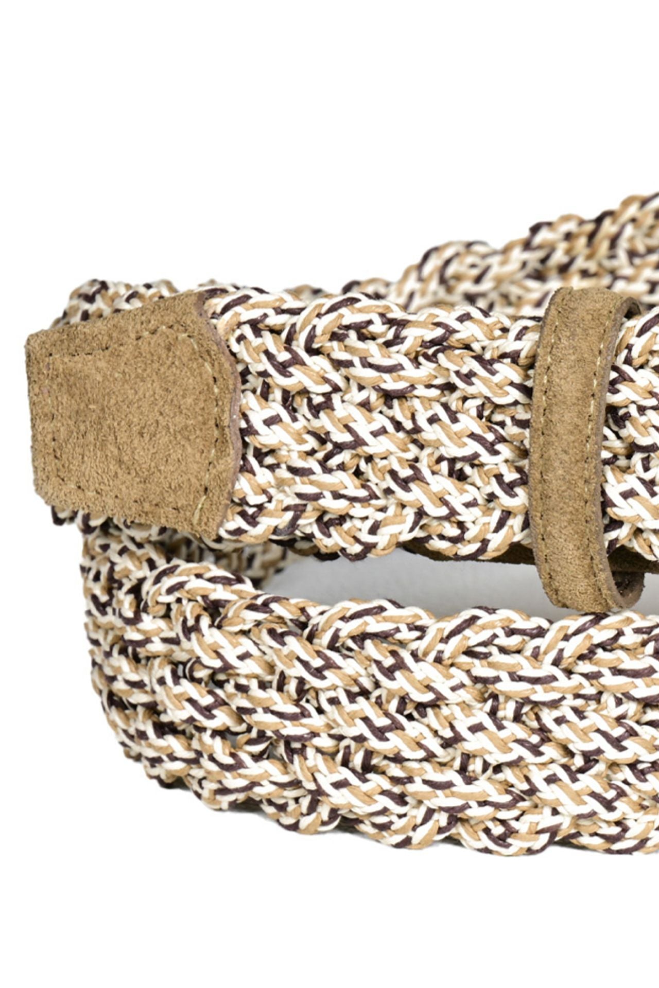 Italian Multicolored Woven Cotton Belt in Camel Multi by Torino Leather