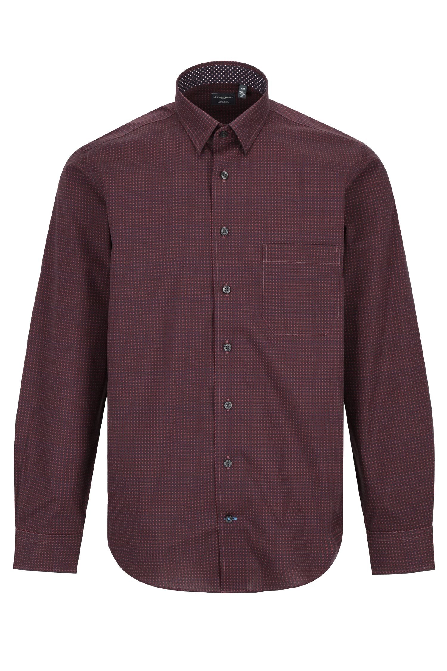 Burgundy, Black, and Wine Geometric Cotton Sport Shirt with Hidden Button Down Collar by Leo Chevalier