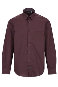 Burgundy, Black, and Wine Geometric Cotton Sport Shirt with Hidden Button Down Collar by Leo Chevalier