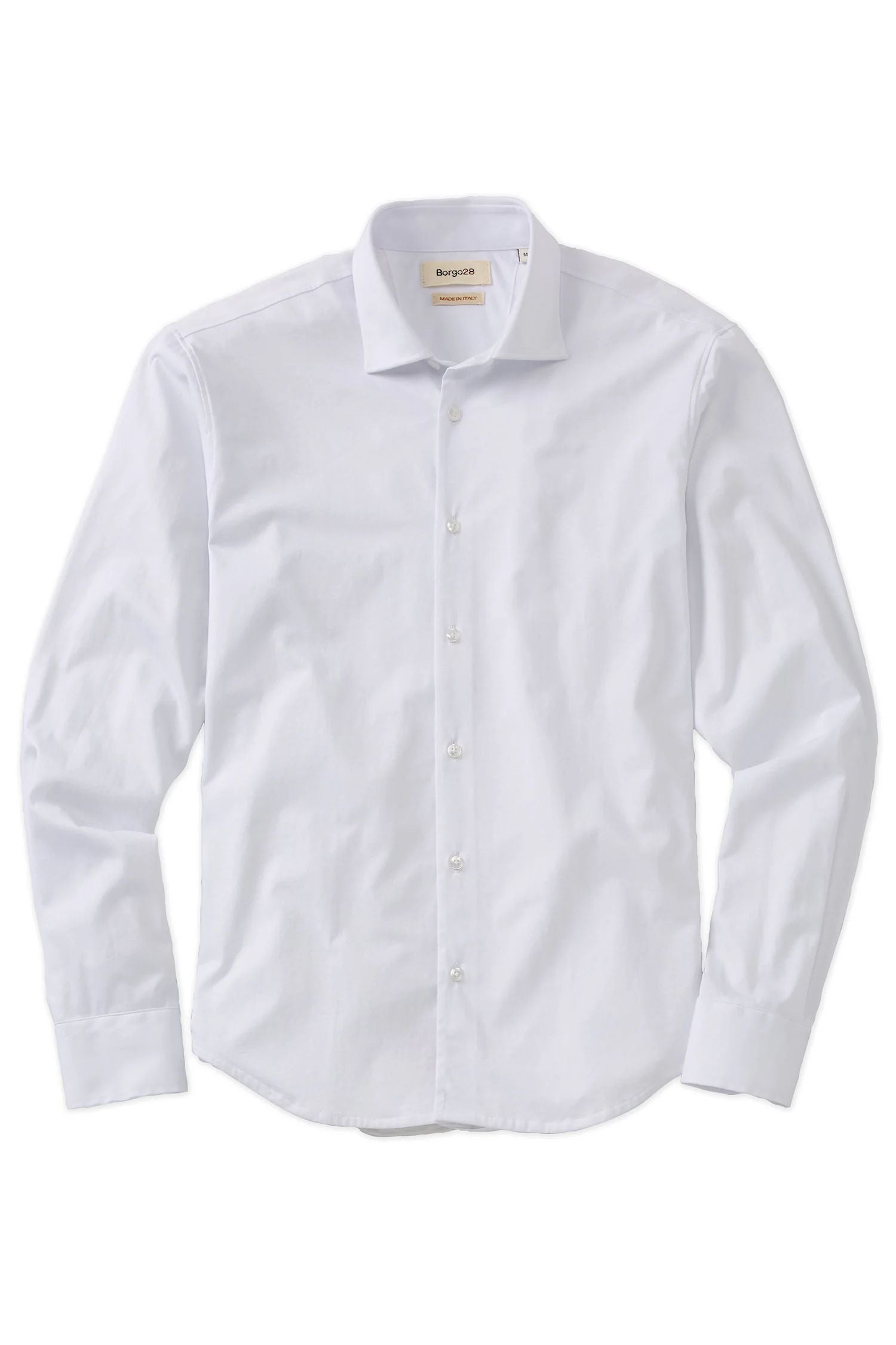 Italian Mercerized Cotton Knit Two-Ply Long-Sleeve Sport Shirt in White (Size Large) by Borgo28