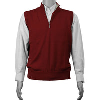 Royal Alpaca Half-Zip Mock Neck Sweater Vest in Red by Peru Unlimited