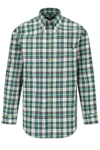 Summer Weight Green Multi Check Cotton and Wool Blend Button-Down Shirt by Viyella