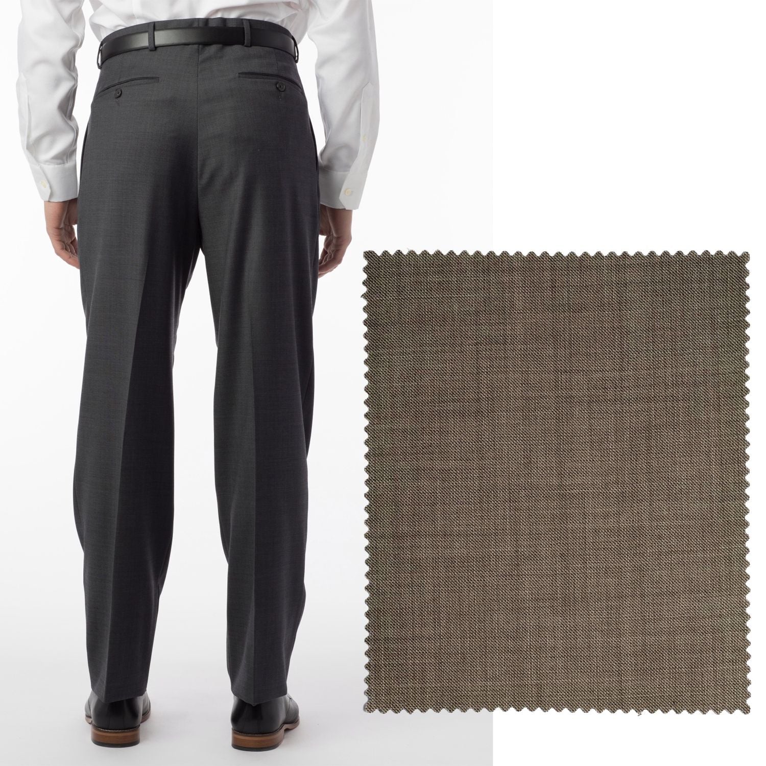 BIG FIT Sharkskin Super 120s Worsted Wool Comfort-EZE Trouser in Light Brown (Manchester Pleated Model) by Ballin