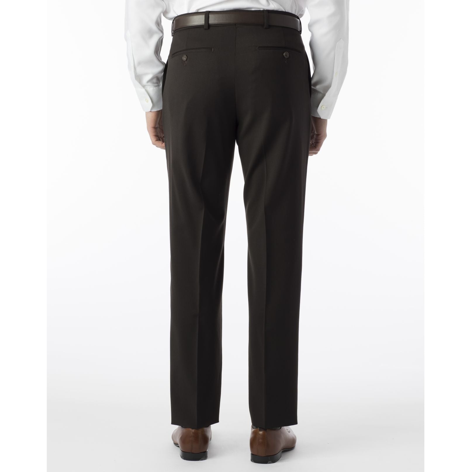 BIG FIT Super 120s Wool Gabardine Comfort-EZE Trouser in Brown (Plain Front Model) by Ballin