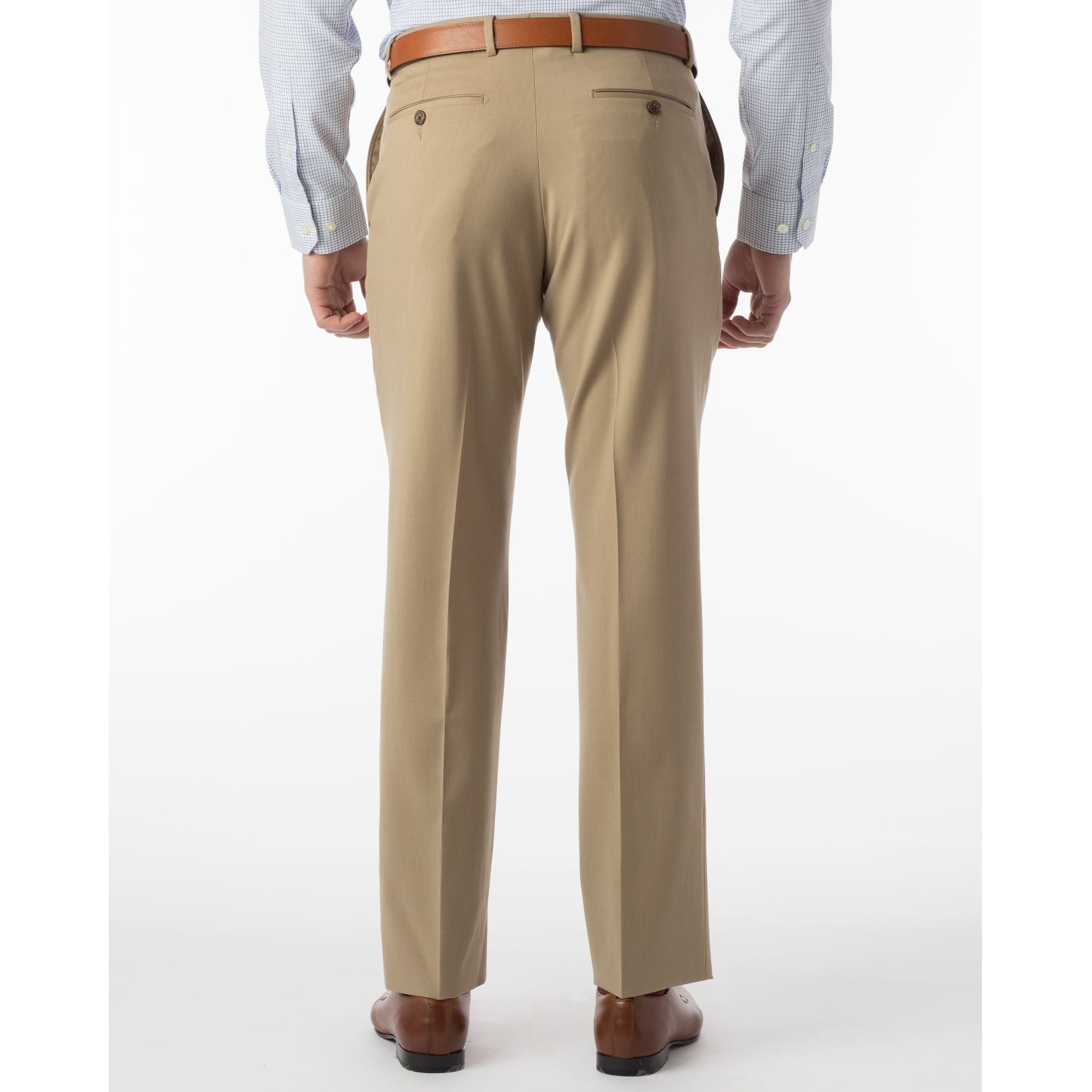 LONG FIT Super 120s Wool Gabardine Comfort-EZE Trouser in Tan (Plain Front Model) by Ballin