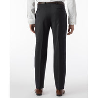 LONG FIT Super 120s Wool Gabardine Comfort-EZE Trouser in Charcoal (Plain Front Model) by Ballin