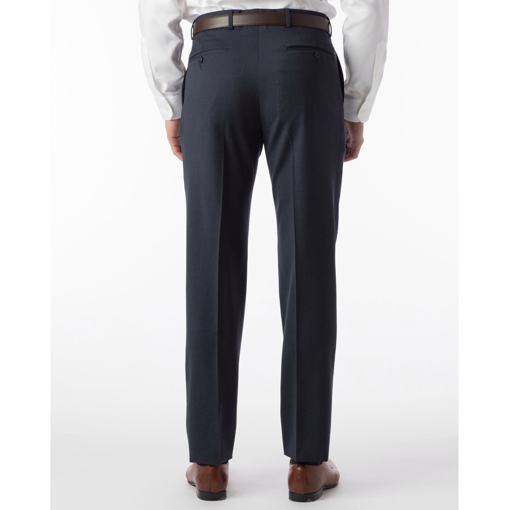 LONG FIT Super 120s Wool Gabardine Comfort-EZE Trouser in Navy Mix (Plain Front Model) by Ballin