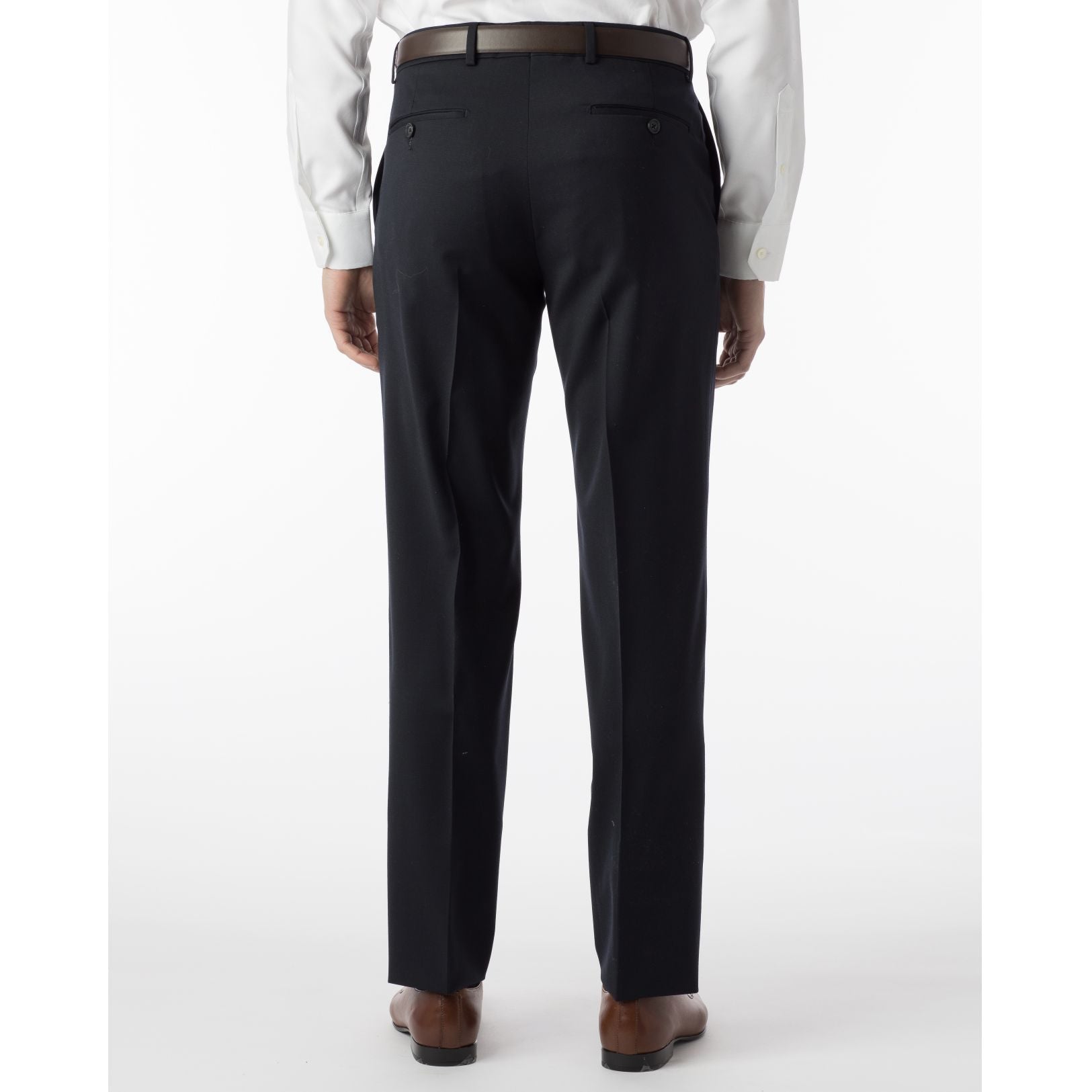 LONG FIT Super 120s Wool Gabardine Comfort-EZE Trouser in Navy (Plain Front Model) by Ballin