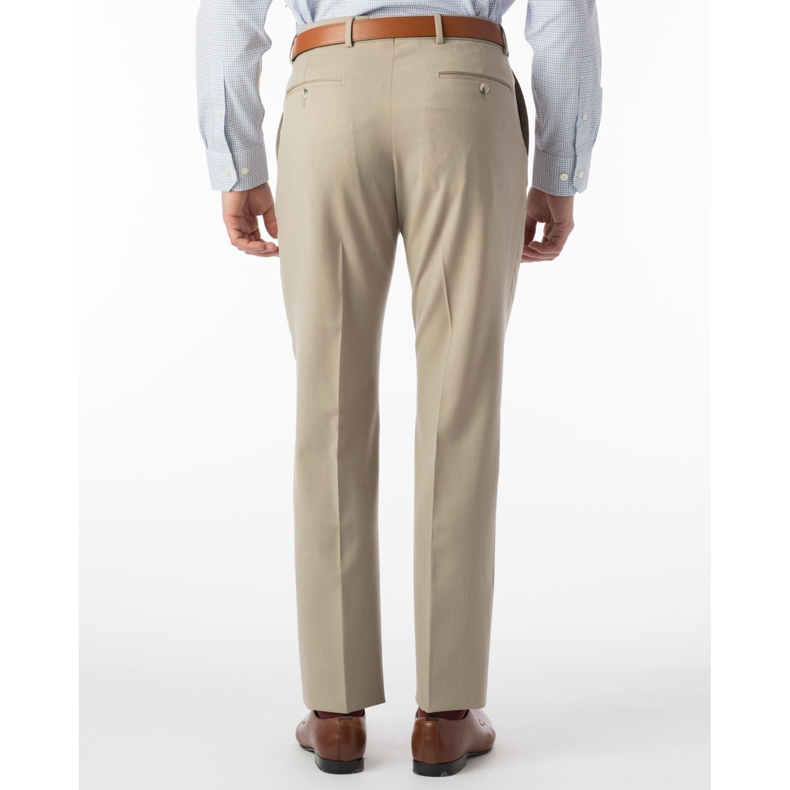 LONG FIT Super 120s Wool Gabardine Comfort-EZE Trouser in Oatmeal (Plain Front Model) by Ballin