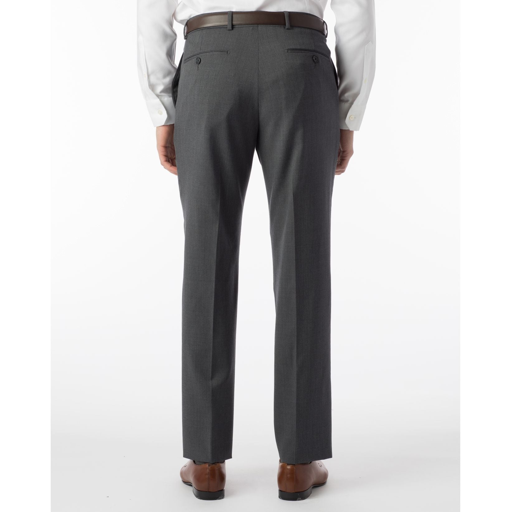 LONG FIT Super 120s Wool Gabardine Comfort-EZE Trouser in Medium Grey (Plain Front Model) by Ballin