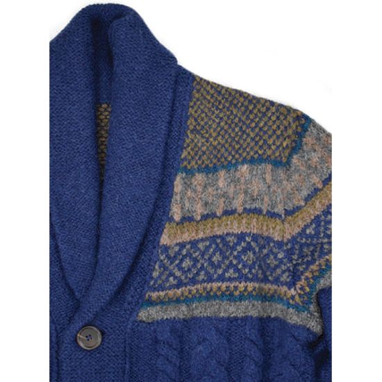 Baby Alpaca Fairisle Jacquard Shawl Collar Cardigan Sweater in Choice of Colors by Peru Unlimited
