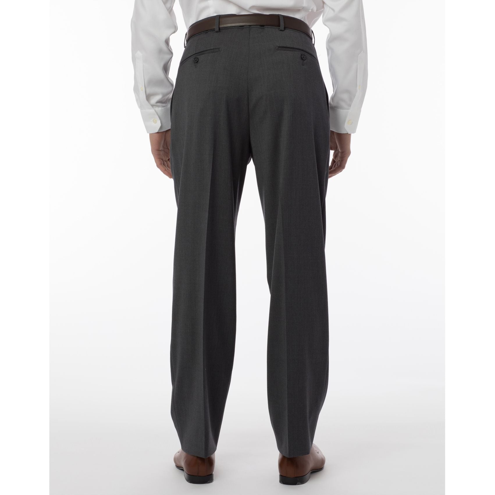 LONG FIT Super 120s Wool Gabardine Comfort-EZE Trouser in Medium Grey (Manchester Pleated Model) by Ballin