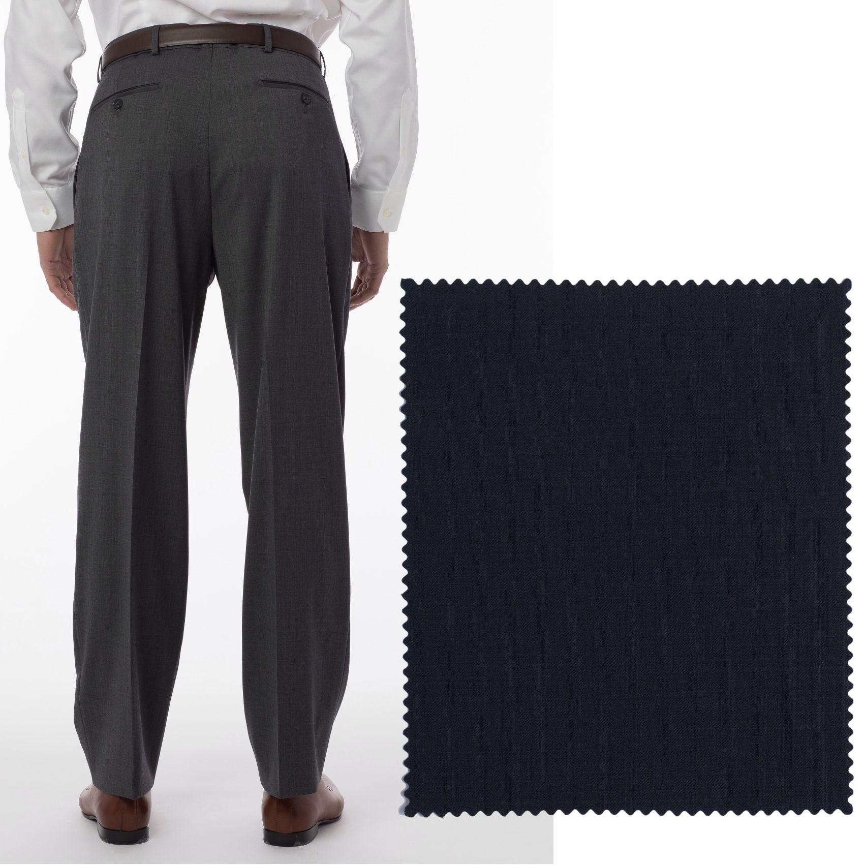 BIG FIT Super 120s Wool Gabardine Comfort-EZE Trouser in Navy (Manchester Pleated Model) by Ballin