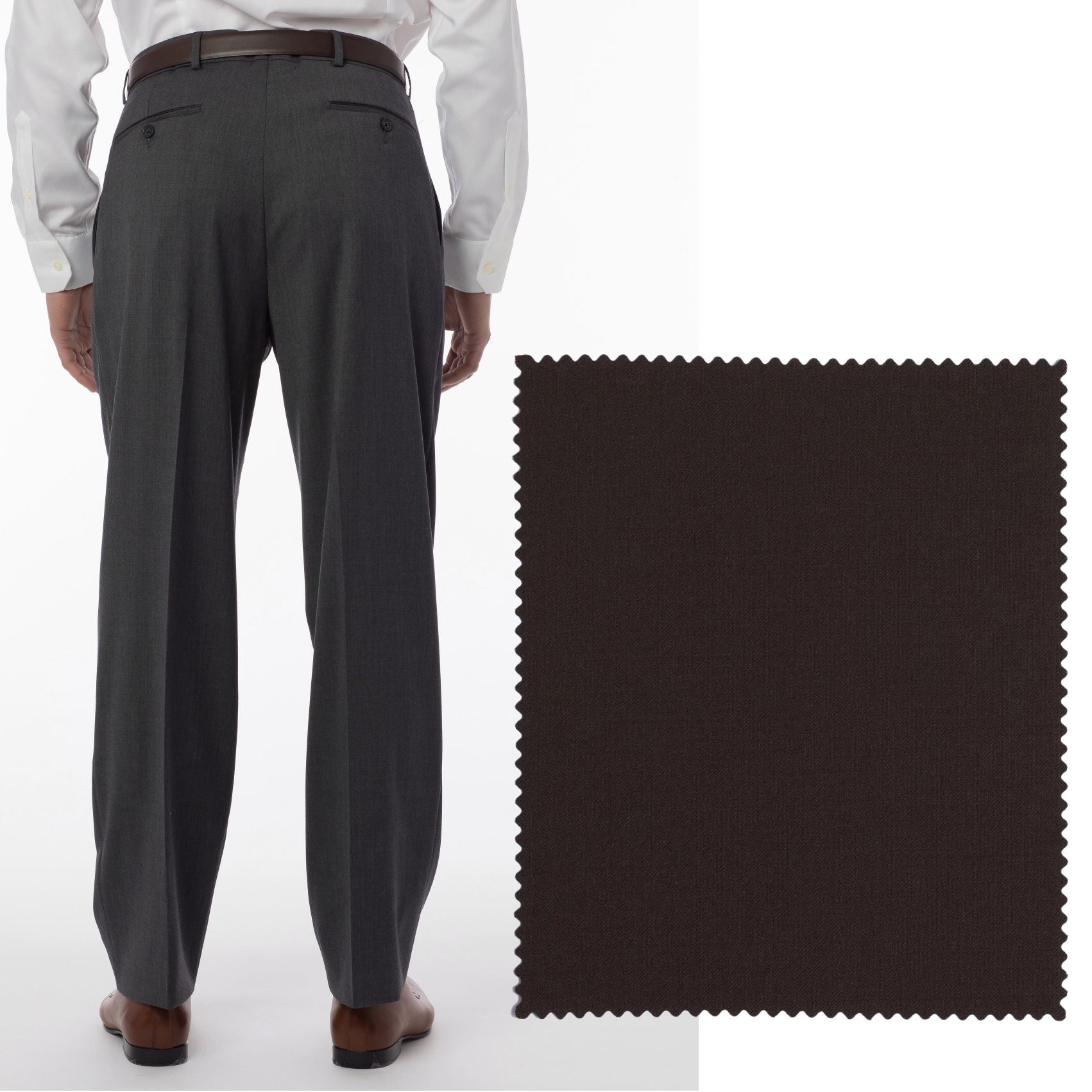 BIG FIT Super 120s Wool Gabardine Comfort-EZE Trouser in Brown (Manchester Pleated Model) by Ballin