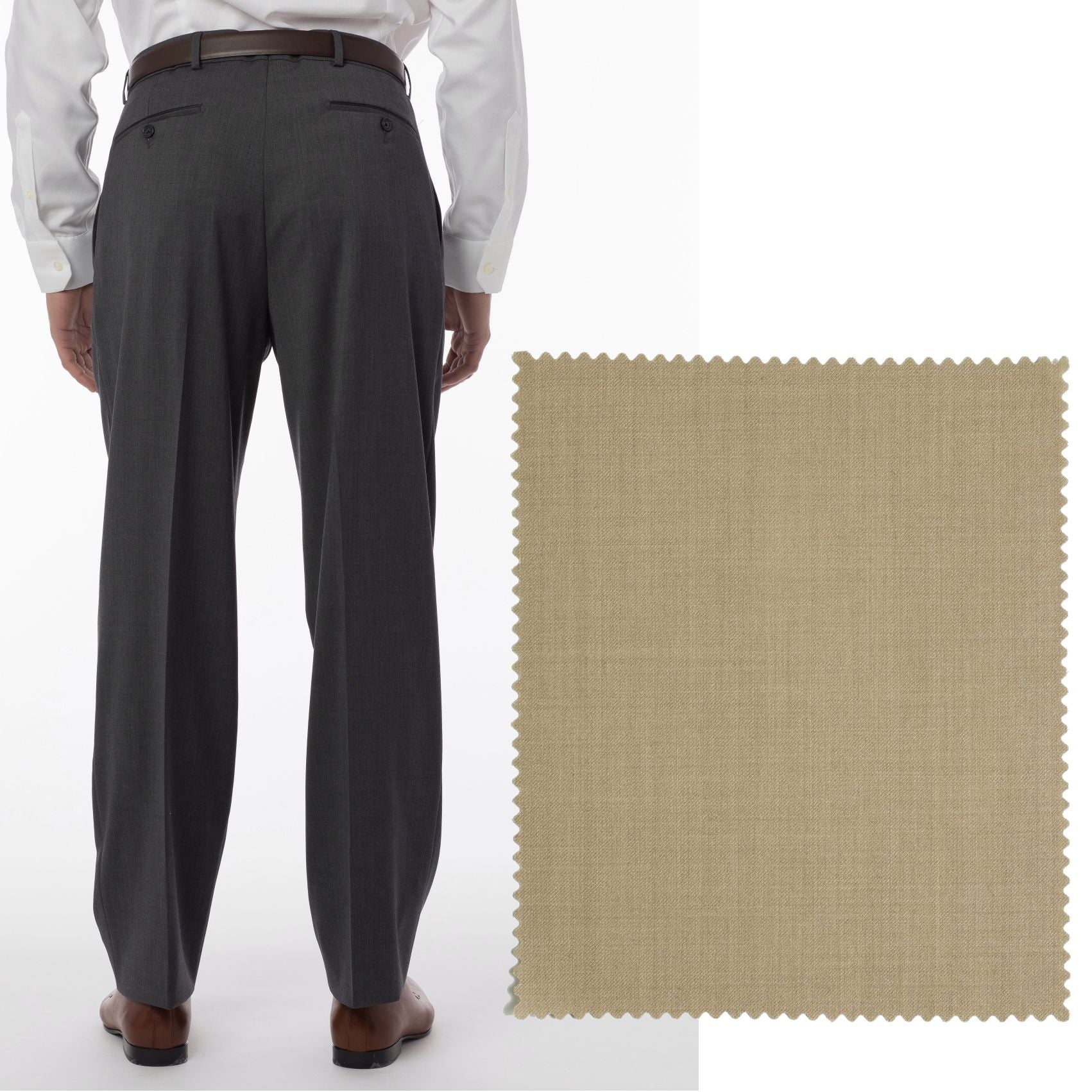 BIG FIT Super 120s Wool Gabardine Comfort-EZE Trouser in Tan (Manchester Pleated Model) by Ballin