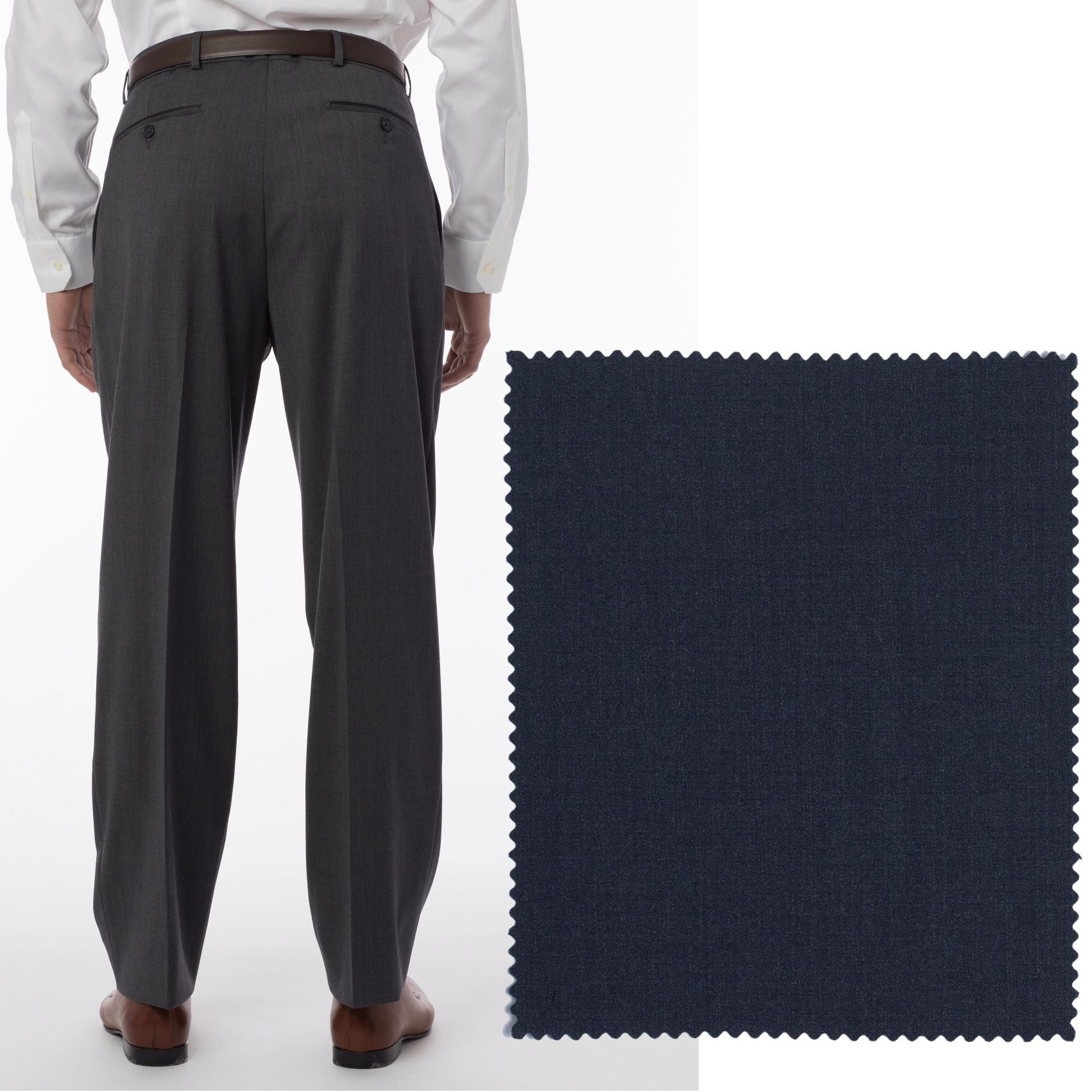 BIG FIT Super 120s Wool Gabardine Comfort-EZE Trouser in Navy Mix (Manchester Pleated Model) by Ballin