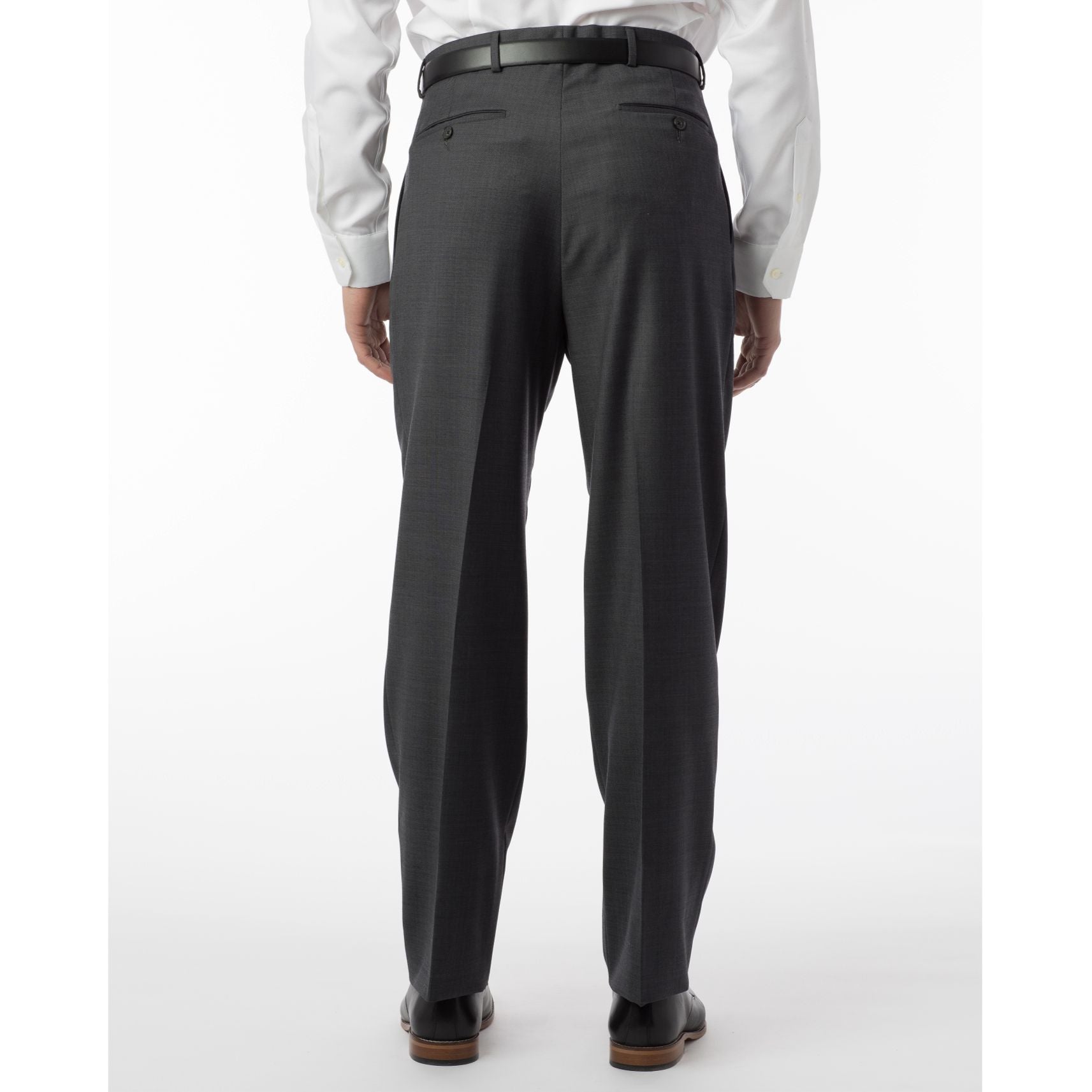 BIG FIT Sharkskin Super 120s Worsted Wool Comfort-EZE Trouser in Dark Grey (Manchester Pleated Model) by Ballin