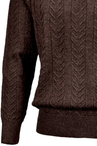 Royal Alpaca Cable Knit Button-Mock Sweater in Chocolate Heather by Peru Unlimited