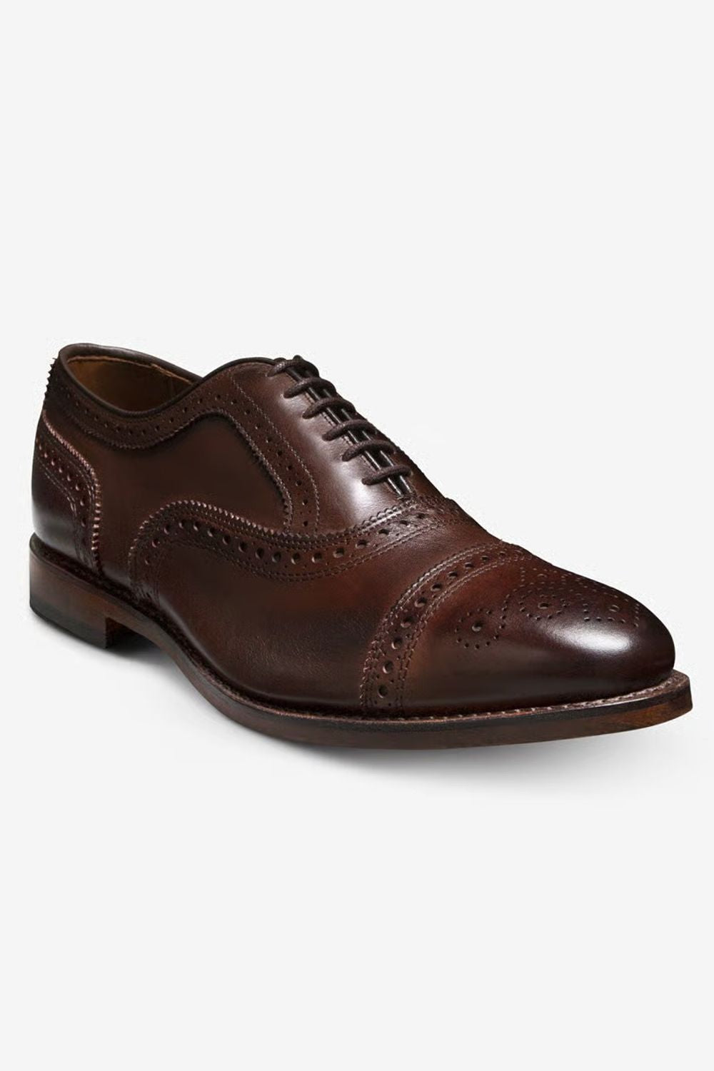 Strand Cap-Toe Oxford Dress Shoe with Perf Detailing in Mahogany Leather by Allen Edmonds