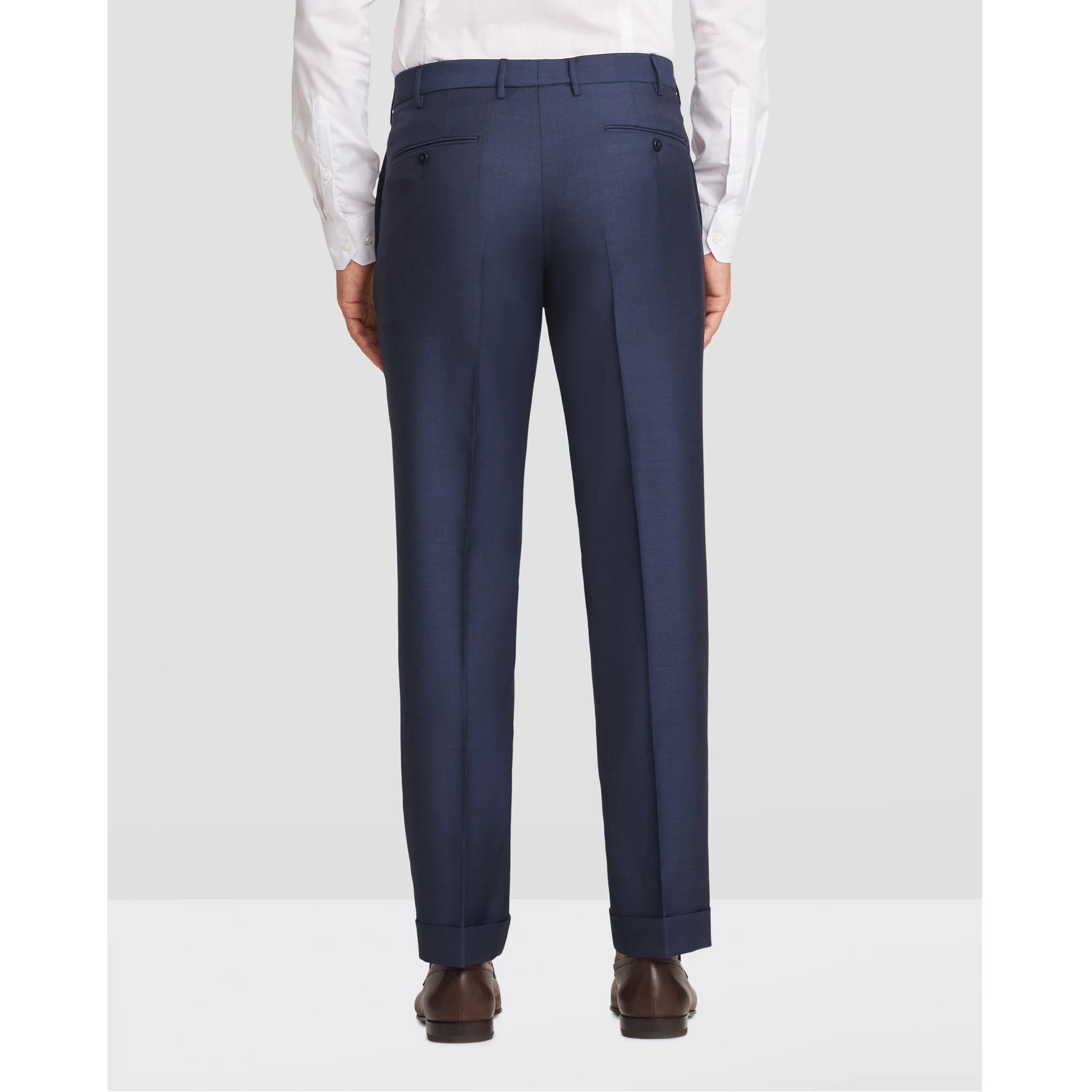 Devon Flat Front Sharkskin Wool Trouser in Navy (Modern Full Fit) by Zanella