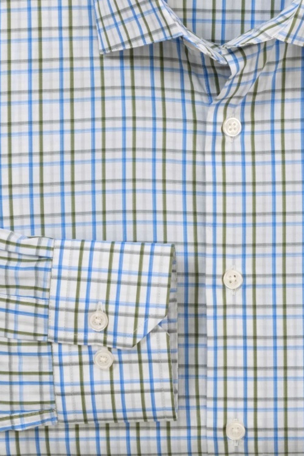 Stretch Tattersall Cotton Comfort Sport Shirt in Sage and Blue by Scott Barber