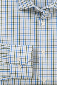 Stretch Tattersall Cotton Comfort Sport Shirt in Sage and Blue by Scott Barber
