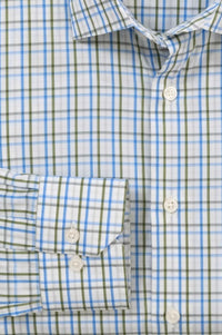 Stretch Tattersall Cotton Comfort Sport Shirt in Sage and Blue by Scott Barber